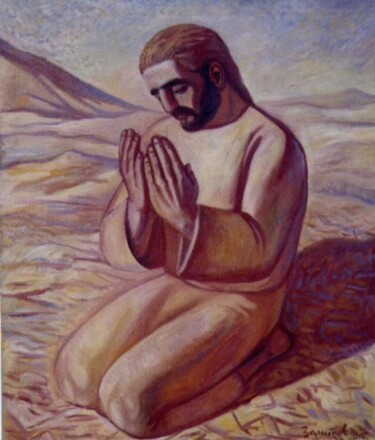 Картина под названием "Prayer. Christ in d…" - Vladimir Zagitov, Подлинное произведение искусства, Масло