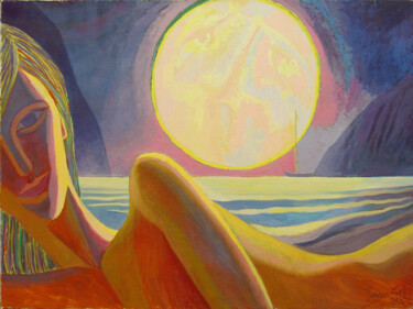 Schilderij getiteld "Full moon" door Vladimir Zagitov, Origineel Kunstwerk, Olie