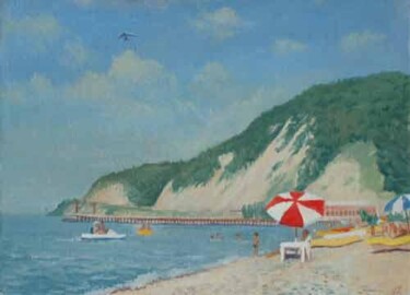 Painting titled "Beach in Lermontovo…" by Vladimir Zagitov, Original Artwork, Oil