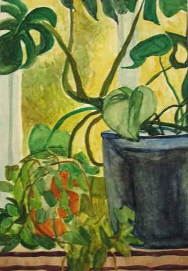 Painting titled "Plants on window" by Vladimir Zagitov, Original Artwork