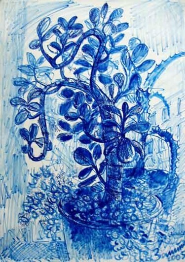 Peinture intitulée "Blue plant" par Vladimir Zagitov, Œuvre d'art originale, Huile