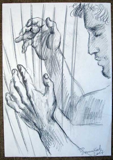 Dibujo titulada "Harp player (David)" por Vladimir Zagitov, Obra de arte original, Lápiz