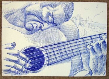 Rysunek zatytułowany „Guitarist” autorstwa Vladimir Zagitov, Oryginalna praca, Długopis
