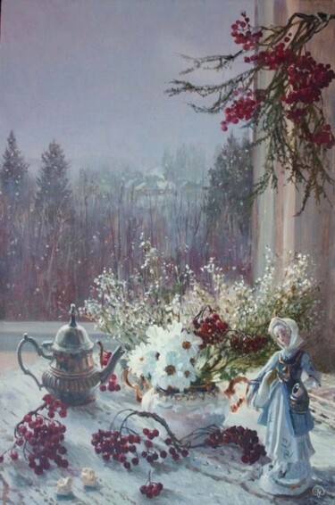 Картина под названием "первый снег" - Владимир Жданов, Подлинное произведение искусства, Масло