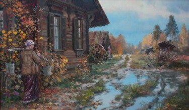 Картина под названием "осень в мариенбурге" - Владимир Жданов, Подлинное произведение искусства, Масло