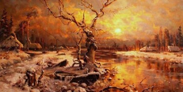 Картина под названием "закат над Лугой" - Владимир Жданов, Подлинное произведение искусства, Масло