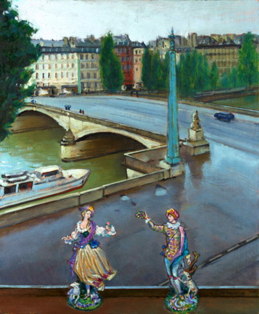 Картина под названием "View from Louvre." - Vladimirs Ilibajevs, Подлинное произведение искусства, Масло