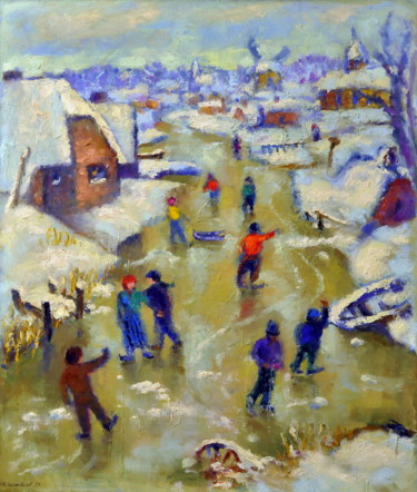 Картина под названием "Winter in Holland." - Vladimirs Ilibajevs, Подлинное произведение искусства, Масло