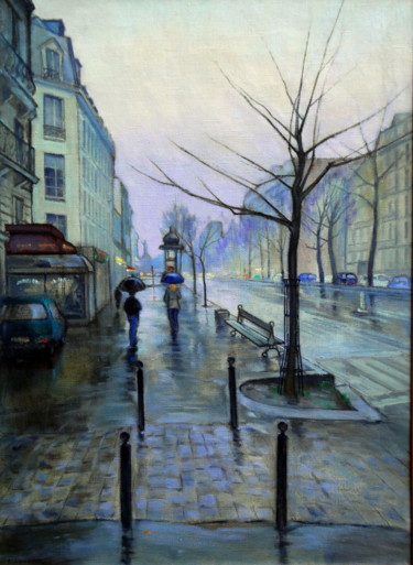 Painting titled "Paris.Rain." by Vladimirs Ilibajevs, Original Artwork, Oil