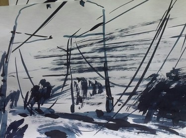 Картина под названием "Взорванные троллеи…" - Владимир Трутко, Подлинное произведение искусства, Чернила
