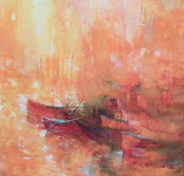 Painting titled "fishers-boats" by Vladin Vladev, Original Artwork, Oil