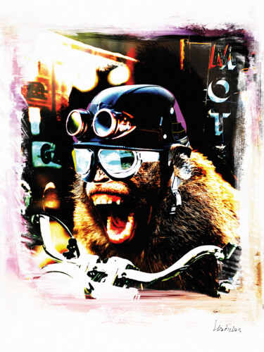 Gravures & estampes intitulée "Crazy Monkey Biker" par Vladislas, Œuvre d'art originale, Peinture numérique