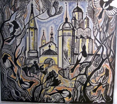 Peinture intitulée "Les pies de Souzdal" par Vladislav Aristov, Œuvre d'art originale