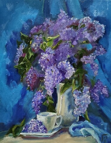 Painting titled "warm lilac" by Vladislav Guzeev, Original Artwork, Oil Mounted on Wood Stretcher frame