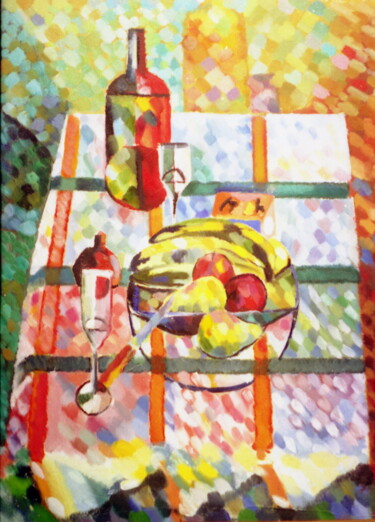 Картина под названием "Натюрморт на клетча…" - Владислав Мартынов, Подлинное произведение искусства, Другой