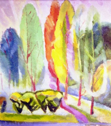 Painting titled "осенние деревья" by Vladislav Martynov, Original Artwork, Oil
