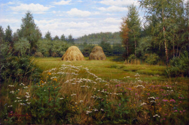 Peinture intitulée ""Стожки"" par Vladislav Osipcov, Œuvre d'art originale, Huile Monté sur Châssis en bois