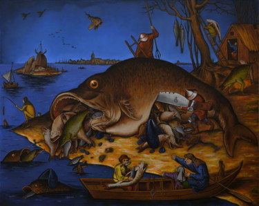 Pintura intitulada "Большие рыбы поедаю…" por Vladislav Iatchenko, Obras de arte originais, Óleo