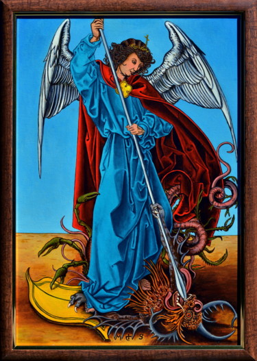 Peinture intitulée "Битва архангела Мих…" par Vladislav Iatchenko, Œuvre d'art originale, Huile
