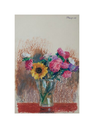 Pintura intitulada ""Flowers in a vase"" por Vladislav Zdor, Obras de arte originais, Pastel