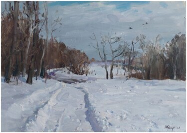 Painting titled ""Snowy road"" by Vladislav Zdor, Original Artwork, Oil