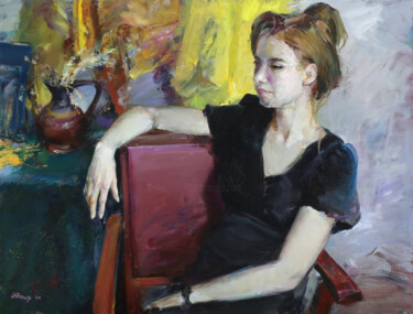 Pittura intitolato ""Рortrait of a girl"" da Vladislav Zdor, Opera d'arte originale, Olio