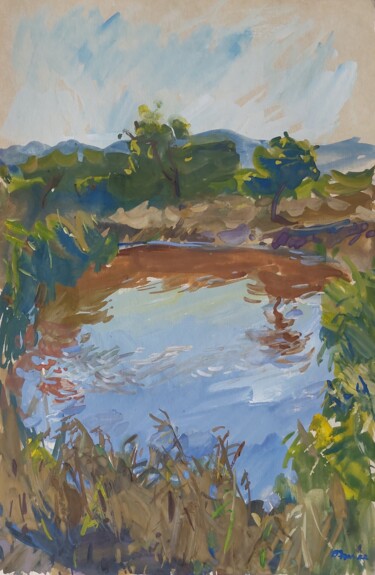 Painting titled ""The pond"" by Vladislav Zdor, Original Artwork, Gouache