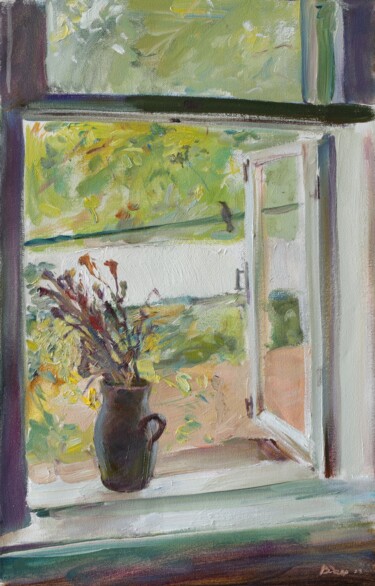 Schilderij getiteld ""Opened window"" door Vladislav Zdor, Origineel Kunstwerk, Olie