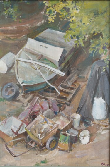 Pittura intitolato ""Seryoga's backyard"" da Vladislav Zdor, Opera d'arte originale, Gouache