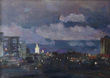 Pittura intitolato ""Night Kyiv"" da Vladislav Zdor, Opera d'arte originale, Olio