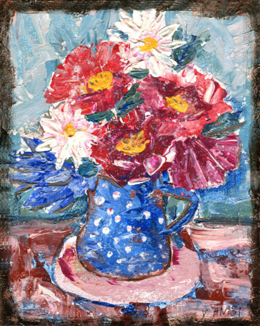 Painting titled "Still Life Bouquet…" by Vladislava Antsiferova, Original Artwork, Acrylic Mounted on Cardboard
