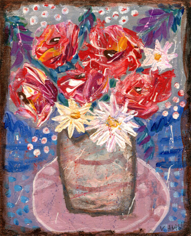 Painting titled "Flowers Still Life…" by Vladislava Antsiferova, Original Artwork, Acrylic Mounted on Cardboard
