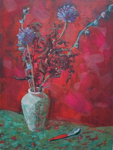 Картина под названием "Raspberry still life" - Vladislava Art, Подлинное произведение искусства, Масло Установлен на картон