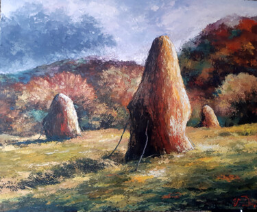 Painting titled "Stack of hay" by Vladislav Dmitrijev, Original Artwork, Oil