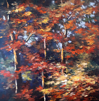 Painting titled "Red leaves" by Vladislav Dmitrijev, Original Artwork, Oil