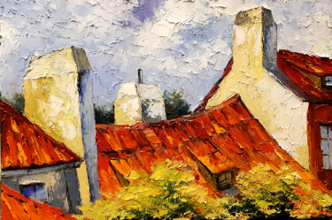 Картина под названием "Sun,roofs" - Vladislav Dmitrijev, Подлинное произведение искусства, Масло