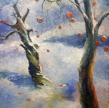 Painting titled "Apple trees in wint…" by Vladislav Dmitrijev, Original Artwork, Oil