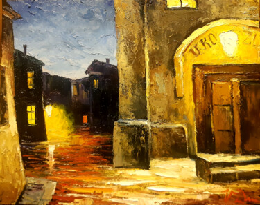 Painting titled "Town" by Vladislav Dmitrijev, Original Artwork, Oil