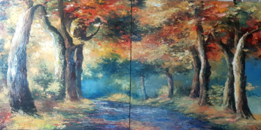 Pintura titulada "Road betwen trees" por Vladislav Dmitrijev, Obra de arte original, Oleo