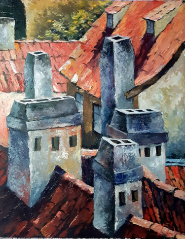 Peinture intitulée "Old chimneys" par Vladislav Dmitrijev, Œuvre d'art originale, Huile