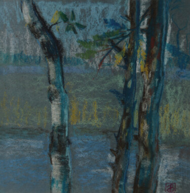 Drawing titled "Birch trees by the…" by Vladiy Zart, Original Artwork, Pastel