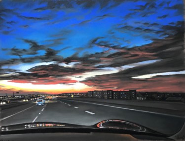 Malerei mit dem Titel "Sunset in Dallas" von Vlad Kirak, Original-Kunstwerk, Pastell