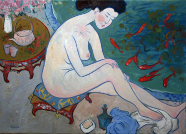 Картина под названием "RED FISH" - Владлен Гильгур, Подлинное произведение искусства, Масло