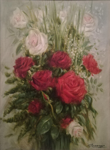 Painting titled "Розы." by Vladlen Gilgur, Original Artwork, Oil