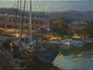 Painting titled "Yalta, night pier" by Vladlen Gilgur, Original Artwork, Oil