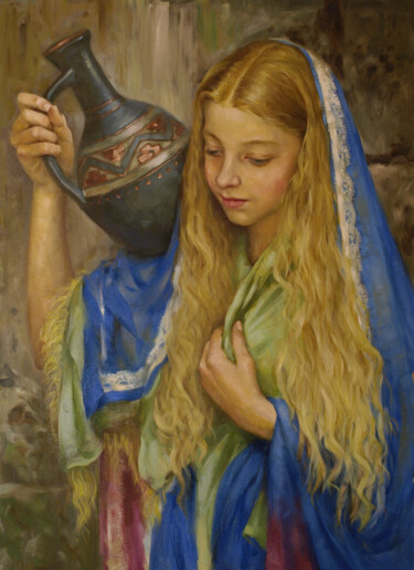 Картина под названием "Девочка с кувшином" - Владлен Гильгур, Подлинное произведение искусства, Масло