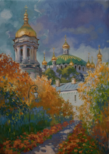 Painting titled "Вид на Киево-Печерс…" by Vladlen Gilgur, Original Artwork, Oil
