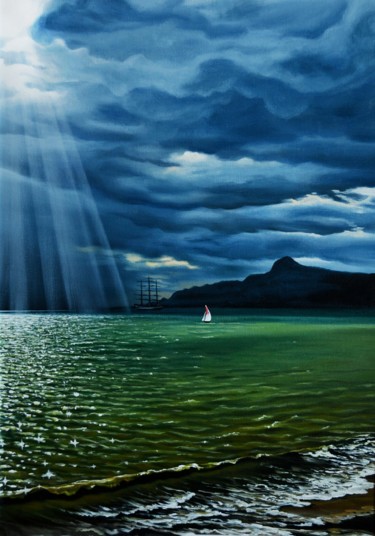 Картина под названием "The white sail is l…" - Vladlena Chanysheva, Подлинное произведение искусства, Масло