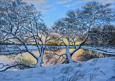 Картина под названием "Winter evening" - Vladlena Chanysheva, Подлинное произведение искусства, Масло
