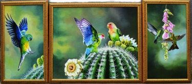 Painting titled "tropical bird 3" by Vladlena Chanysheva, Original Artwork, Oil